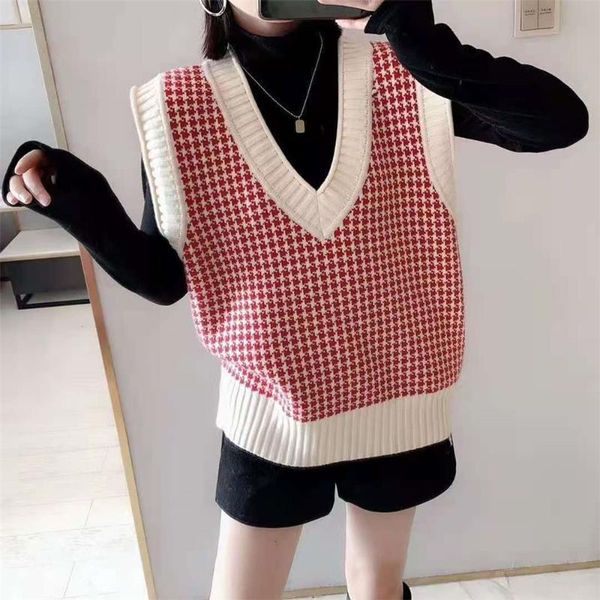 women's vests women spring autumn fashion houndstooth knit vest v neck sleeveless loose pullover casual class sweater daily w, Black;white
women's vests women spring autumn fashion houndstooth knit vest v neck sleeveless loose pullover casual class sweater daily w, Black;white