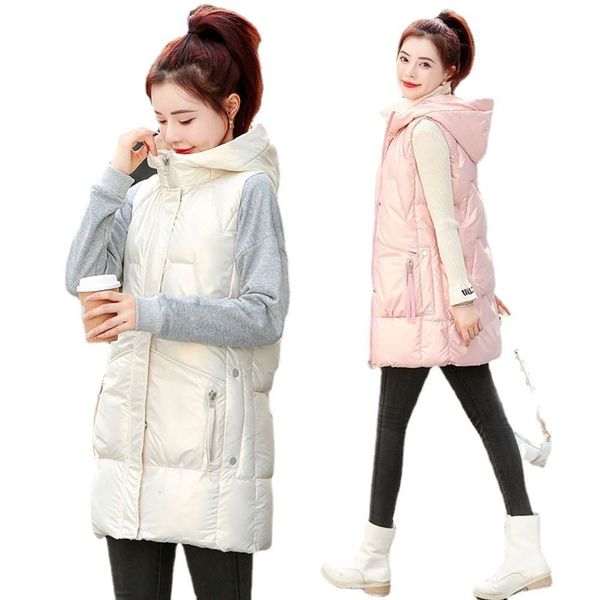 winter medium long cotton vest women's version loose bright face hooded waistcoat cardigan fashion, White
winter medium long cotton vest women's version loose bright face hooded waistcoat cardigan fashion, White