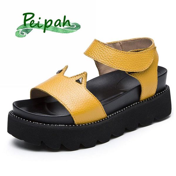 summer genuine leather women's gladiator sandals platform buckle cute cat ears casual zapatillas mujer, Black
summer genuine leather women's gladiator sandals platform buckle cute cat ears casual zapatillas mujer, Black