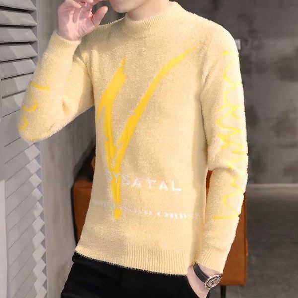 men's sweaters e-baihui winter sweater print casual slim fit pullover knitted warm half turtleneck sweatshirt anti-pilling base knitwea, White;black