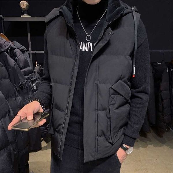 plus size men's winter vest jacket sleeveless clothing hooded windbreaker warm waistcoat fleece vest men coats 8xl 211119, Black;white 
plus size men's winter vest jacket sleeveless clothing hooded windbreaker warm waistcoat fleece vest men coats 8xl 211119, Black;white