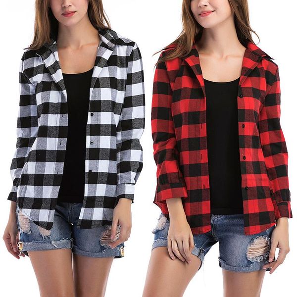 women long sleeve plaid shirt lady button casual loose holiday blouse women's blouses & shirts, White
women long sleeve plaid shirt lady button casual loose holiday blouse women's blouses & shirts, White