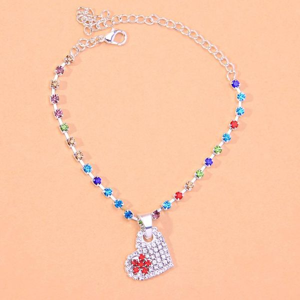 anklets heart pendant anklet women bling multicolor rhinestone link chain bracelet on the leg sandals barefoot hip hop jewelry, Red;blue 
anklets heart pendant anklet women bling multicolor rhinestone link chain bracelet on the leg sandals barefoot hip hop jewelry, Red;blue