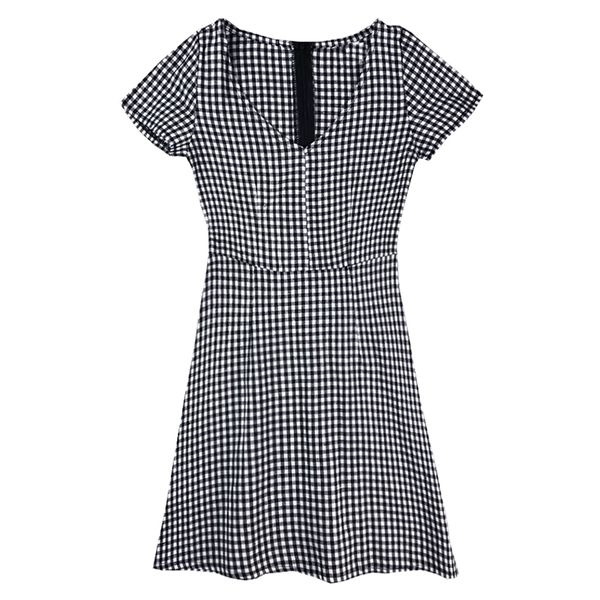 empire a-line plaid v neck short sleeve mini dress black summer casual corean d1069 210514, Black;gray
empire a-line plaid v neck short sleeve mini dress black summer casual corean d1069 210514, Black;gray