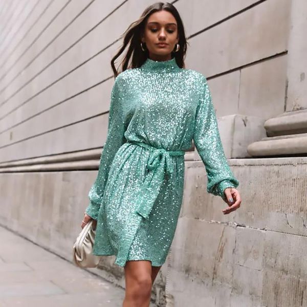party dresses chic mint high collar long sleeve sequin mini cocktail with belt shine sliver loose stretchy short night holiday, White;black
party dresses chic mint high collar long sleeve sequin mini cocktail with belt shine sliver loose stretchy short night holiday, White;black