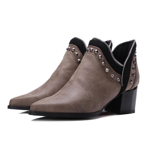 boots women's pointed short street cool ankle thick leather square heel shoes, Black
boots women's pointed short street cool ankle thick leather square heel shoes, Black