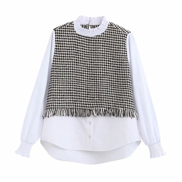 elegant tweed patchwork women blouse tassel design long sleeve ruffled collar shirts sweet preppy style female casual chic 210430, White
elegant tweed patchwork women blouse tassel design long sleeve ruffled collar shirts sweet preppy style female casual chic 210430, White