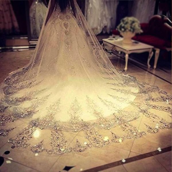 bridal veils 4 meter ivory/white 2021 lace edge tulle bling seuqins cathedral wedding veil long veu de noiva accessories, Black
bridal veils 4 meter ivory/white 2021 lace edge tulle bling seuqins cathedral wedding veil long veu de noiva accessories, Black