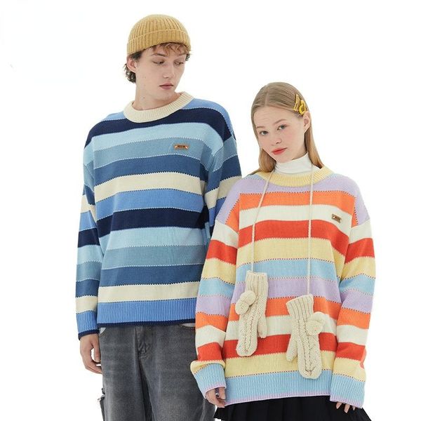 men's sweaters autumn and winter street fashion japanese color contrast stripe sweater couples pullover male round neck loose jacket, White;black
men's sweaters autumn and winter street fashion japanese color contrast stripe sweater couples pullover male round neck loose jacket, White;black