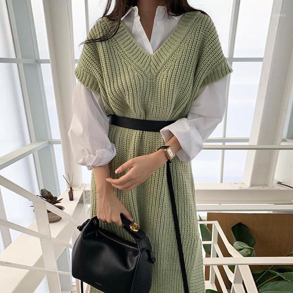 women's tracksuits women's korean 2 piece set all-match turn-down collar loose shirt + chic sashes v-neck split knitted vest dress, Gray
women's tracksuits women's korean 2 piece set all-match turn-down collar loose shirt + chic sashes v-neck split knitted vest dress, Gray