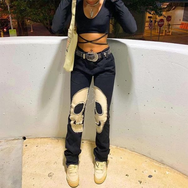women's jeans women halloween denim straight long pants skull print middle waist loose slimming side pockets party street trousers, Blue
women's jeans women halloween denim straight long pants skull print middle waist loose slimming side pockets party street trousers, Blue