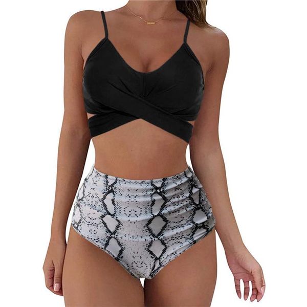 women's swimwear two-piece swimming clothes set women high waist push up bikini suit swimsuit printed pattern backless and shorts, White;black
women's swimwear two-piece swimming clothes set women high waist push up bikini suit swimsuit printed pattern backless and shorts, White;black