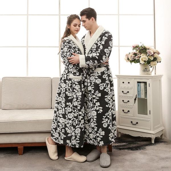 women's sleepwear couple nightgown flannel bathrobe jacquard cardigan belt pocket robes for women fluffy double thickening warm homewea, Black;red
women's sleepwear couple nightgown flannel bathrobe jacquard cardigan belt pocket robes for women fluffy double thickening warm homewea, Black;red