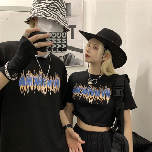 6535 cotton high street hip hop short sleeve t-shirt women's loose round neck fried street exposed navel couple's clothes, White;black
6535 cotton high street hip hop short sleeve t-shirt women's loose round neck fried street exposed navel couple's clothes, White;black