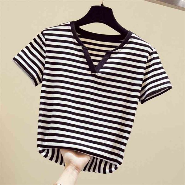 summer simple striped t-shirt women cotton oversize v-neck knitted plain tees harajuku street casual female clothes 210330, White
summer simple striped t-shirt women cotton oversize v-neck knitted plain tees harajuku street casual female clothes 210330, White