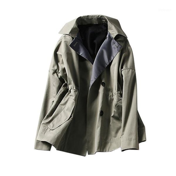 women's trench coats women 2021 spring long-sleeved drawstring coat, Tan;black