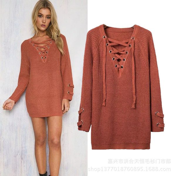 Fashion Sweater Fine Woolen Women's T-shirt Medium Length Buttock V-neck Tie Rope Pullover, Black
Fashion Sweater Fine Woolen Women's T-shirt Medium Length Buttock V-neck Tie Rope Pullover, Black