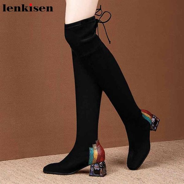 boots lenkisen fashion crystal heels mixed colors flock stretch round toe high lace up women over-the-knee l16, Black
boots lenkisen fashion crystal heels mixed colors flock stretch round toe high lace up women over-the-knee l16, Black