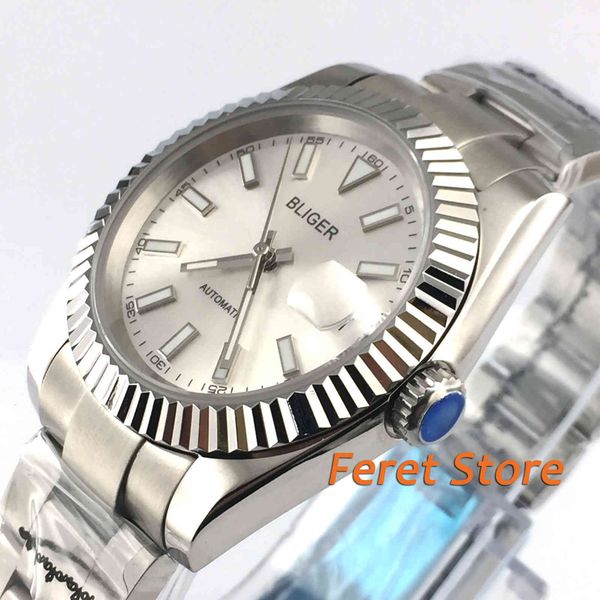 40mm bliger sier white black dial solid case special date window saffier glass automatic mens clock b28, Slivery;brown
40mm bliger sier white black dial solid case special date window saffier glass automatic mens clock b28, Slivery;brown