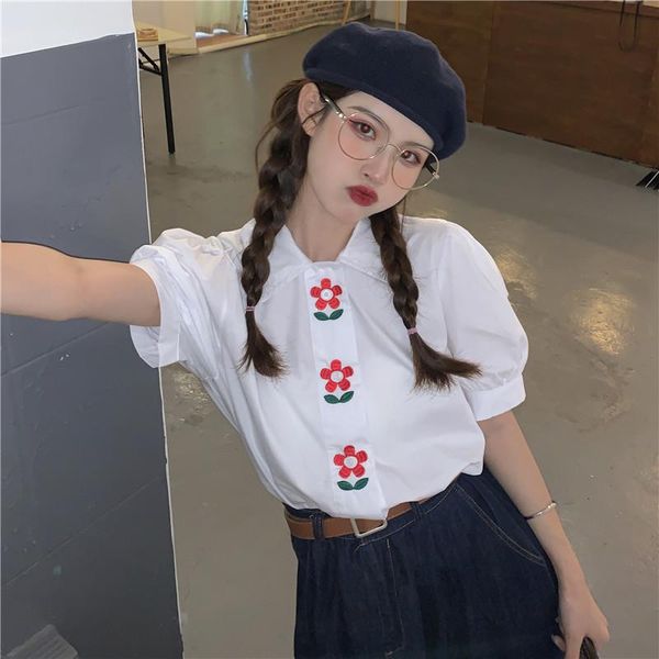 women's blouses & shirts summer retro embroidery small flower design feeling loose and thin collar short-sleeved shirt cute blouse, White
women's blouses & shirts summer retro embroidery small flower design feeling loose and thin collar short-sleeved shirt cute blouse, White