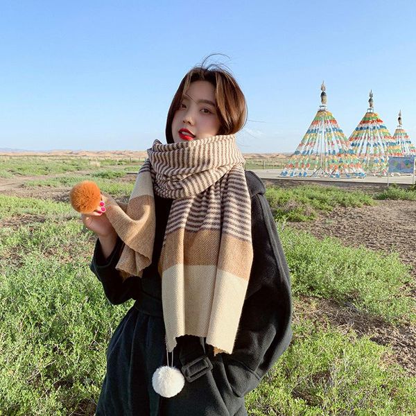scarves scarf female autumn and winter color matching stripes imitation cashmere hanging ball korean fashion long shawl warm, Blue;gray
scarves scarf female autumn and winter color matching stripes imitation cashmere hanging ball korean fashion long shawl warm, Blue;gray