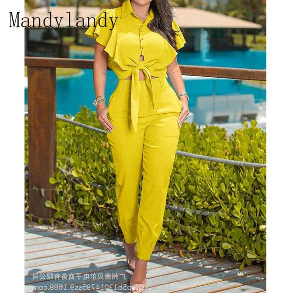 women's two piece pants mandylandy summer ruffle sleeve turn-down collar bandage shirt + high waist pocket suit women casual solid slim, White
women's two piece pants mandylandy summer ruffle sleeve turn-down collar bandage shirt + high waist pocket suit women casual solid slim, White
