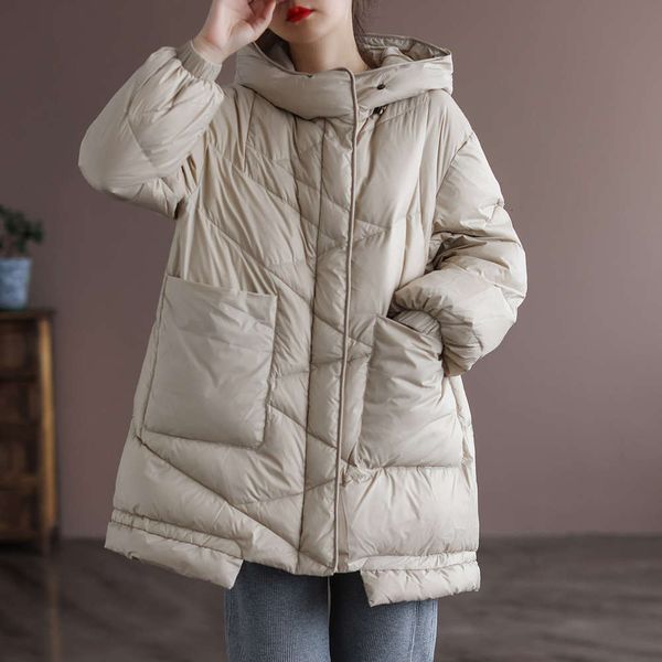 literature and art light white duck down hooded jacket women's winter medium long warm bread 20113, Black
literature and art light white duck down hooded jacket women's winter medium long warm bread 20113, Black