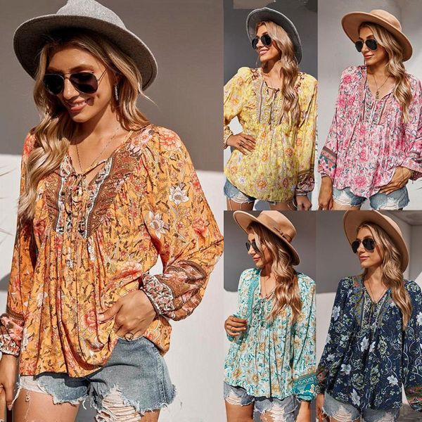 fashion trend women's loose v-neck shirt retro long sleeve printed spring/summer beach vacation casual t-shirt, White
fashion trend women's loose v-neck shirt retro long sleeve printed spring/summer beach vacation casual t-shirt, White