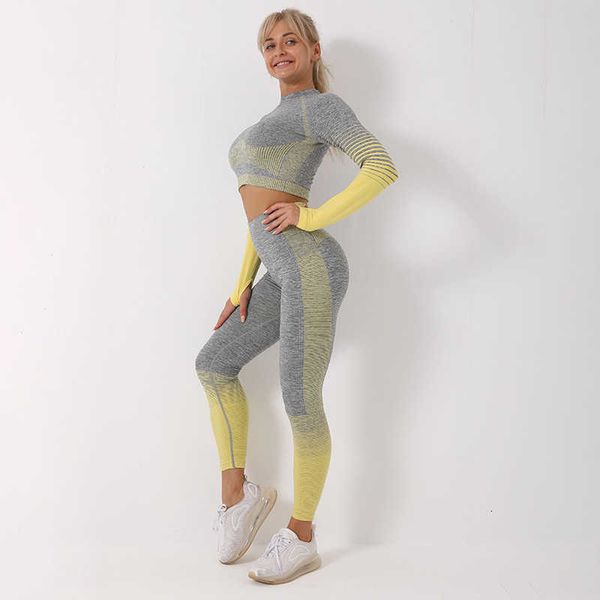 tracksuits seamless suit fall winter stripe long sleeve hip lifting elastic fitness pants exercise yoga, Gray
tracksuits seamless suit fall winter stripe long sleeve hip lifting elastic fitness pants exercise yoga, Gray