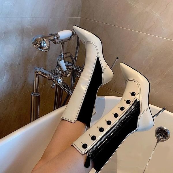 boots fashion stretch cloth patchwork button rivets ankle ladies pointed toe metal heels knight lady slim fit short, Black
boots fashion stretch cloth patchwork button rivets ankle ladies pointed toe metal heels knight lady slim fit short, Black