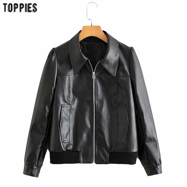 black faux leather bomber jacket women short moto style zipper coat 210421, White
black faux leather bomber jacket women short moto style zipper coat 210421, White