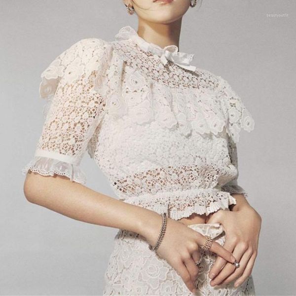 women's blouses & shirts women embroidered short blouse hollow see-through ruffled bow sweet sleeve 2021 ladies shirt, White
women's blouses & shirts women embroidered short blouse hollow see-through ruffled bow sweet sleeve 2021 ladies shirt, White