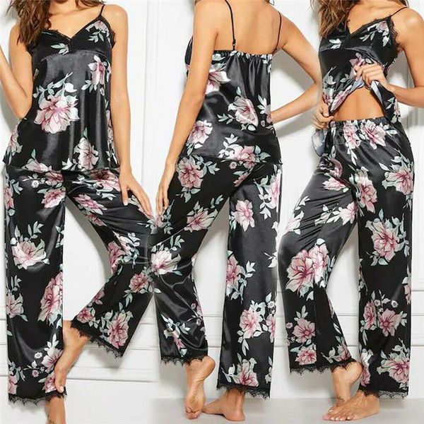 ladies floral women sleepwear pajamas set underwear sleeveless v neck backless vest lace satin trousers nightwear mujer pijama, Black;red
ladies floral women sleepwear pajamas set underwear sleeveless v neck backless vest lace satin trousers nightwear mujer pijama, Black;red