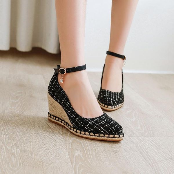 dress shoes womens fashion pointed toe ankle strap tweed wedge high heels plus size k3, Black
dress shoes womens fashion pointed toe ankle strap tweed wedge high heels plus size k3, Black