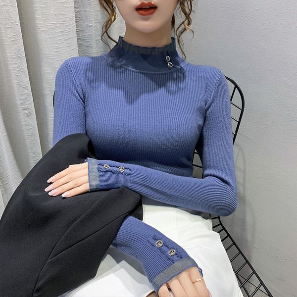 fashion sweater fine woolen women's autumn winter 2021 lace stitching long sleeve t-shirt with half high collar slim top, White;black
fashion sweater fine woolen women's autumn winter 2021 lace stitching long sleeve t-shirt with half high collar slim top, White;black