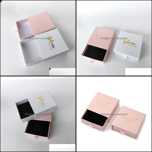 

jewelry pouches, bags packaging & display wholesale 100pcs/lot custom box logo 9x9x3.2cm storage cardboard white black colors avaliable drop, Pink;blue