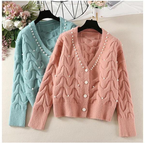 women's knits & tees women knitted sweater autumn winter cardigans long sleeve v neck jumper fashion sweet beaded casual streetwear, White
women's knits & tees women knitted sweater autumn winter cardigans long sleeve v neck jumper fashion sweet beaded casual streetwear, White