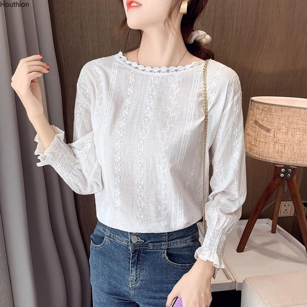 women's blouses & shirts houthion chiffon long sleeve casual fashion solid lace shirt korean loose silk blouse full o-neck, White
women's blouses & shirts houthion chiffon long sleeve casual fashion solid lace shirt korean loose silk blouse full o-neck, White
