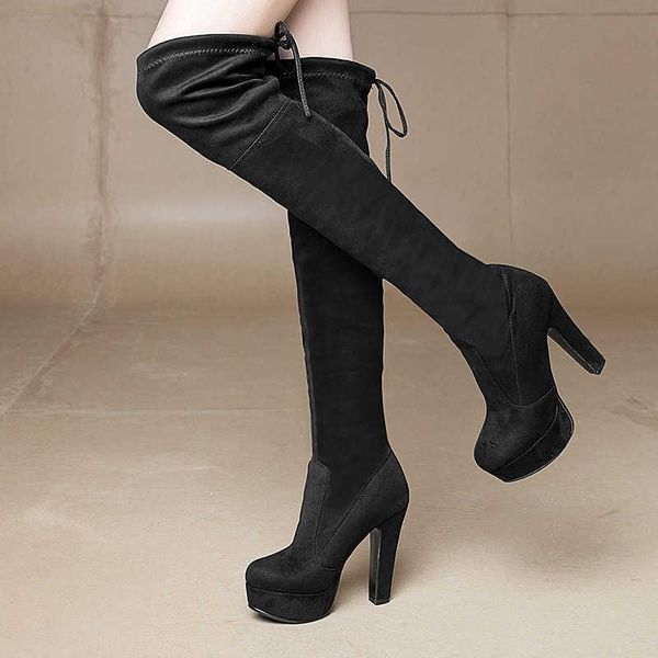 boots wind simple thick heel high suede long tube knee night club elastic women's large shoes 43, Black
boots wind simple thick heel high suede long tube knee night club elastic women's large shoes 43, Black