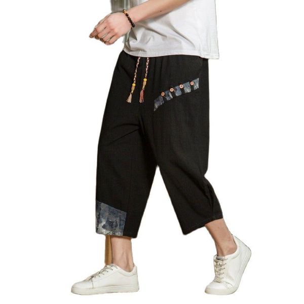 men's pants chinese style linen cropped trousers summer retro embroidery straight loose wide-leg, Black
men's pants chinese style linen cropped trousers summer retro embroidery straight loose wide-leg, Black
