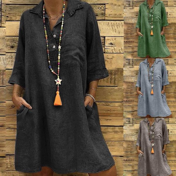 casual dresses women's solid lapel dress cotton linen pocket button plus size bohemian style half sleeve women vestidos, Black;gray
casual dresses women's solid lapel dress cotton linen pocket button plus size bohemian style half sleeve women vestidos, Black;gray