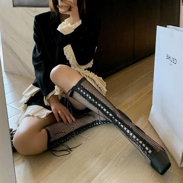 boots korean fashion knee high long sandals summer 2021 women real leather square toe lace up heels mesh net, Black
boots korean fashion knee high long sandals summer 2021 women real leather square toe lace up heels mesh net, Black