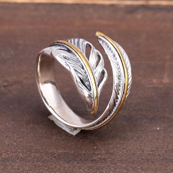 real s925 sterling silver feather man ring open personality versatile single ring, thai female cluster rings, Golden;silver
real s925 sterling silver feather man ring open personality versatile single ring, thai female cluster rings, Golden;silver