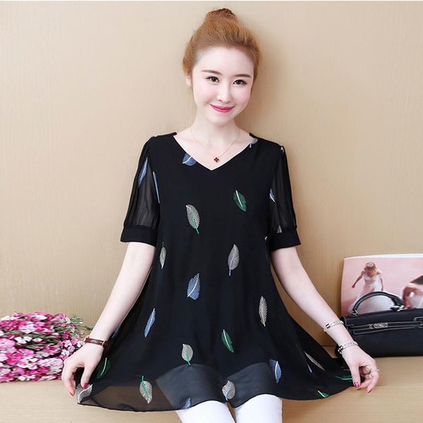 women's blouses & shirts plus size chiffon shirt summer 2021 fashion embroidery leaf v-neck short-sleeve loose pullovers blouse female, White
women's blouses & shirts plus size chiffon shirt summer 2021 fashion embroidery leaf v-neck short-sleeve loose pullovers blouse female, White