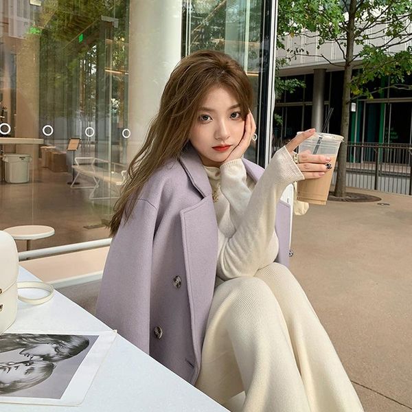 women's wool & blends mid-length coat autumn winter thick turn-down collar double breasted overcoat casual warm loose korean style, Black
women's wool & blends mid-length coat autumn winter thick turn-down collar double breasted overcoat casual warm loose korean style, Black