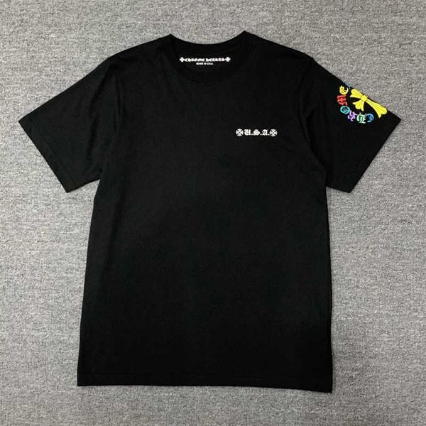 sanskrit color 21ss ch summer cross new crosin print short t-shirt half sleeve bottom coat, White;black 
sanskrit color 21ss ch summer cross new crosin print short t-shirt half sleeve bottom coat, White;black