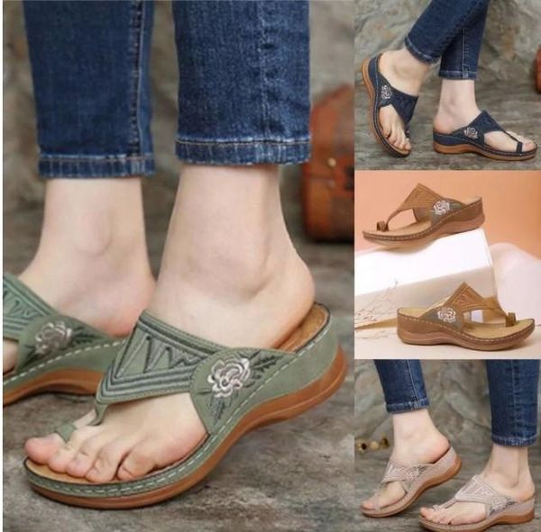 women's slippers summer large size folder toe embroidered flower sandals slides comfortable platform wedges flip flops, Black
women's slippers summer large size folder toe embroidered flower sandals slides comfortable platform wedges flip flops, Black