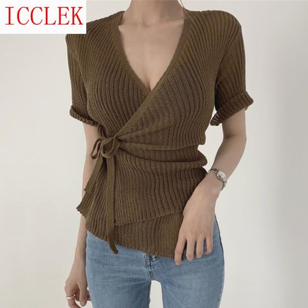 korean chic small thin v-neck side cross tie waist short sleeve one piece t-shirt women's knits & tees, White
korean chic small thin v-neck side cross tie waist short sleeve one piece t-shirt women's knits & tees, White