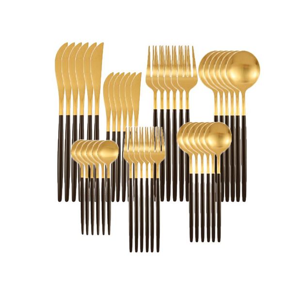 42pcs matte black gold cutlery set stainless steel tableware dessert fork tea spoon knife silverware kitchen dinnerware flatware sets
42pcs matte black gold cutlery set stainless steel tableware dessert fork tea spoon knife silverware kitchen dinnerware flatware sets