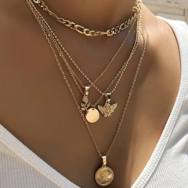 pendant necklaces fashion vintage gold coin rose angel necklace for women multilayer geometric set party jewelry accessories, Silver
pendant necklaces fashion vintage gold coin rose angel necklace for women multilayer geometric set party jewelry accessories, Silver